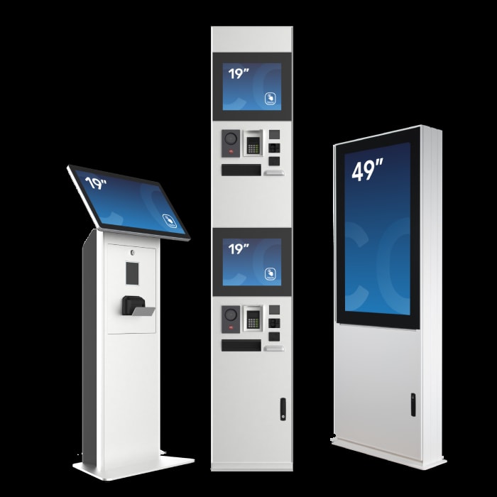A showcase of our kiosks. FLEXI Access Gate, FLEXI Stand and FLEXI Outdoor.